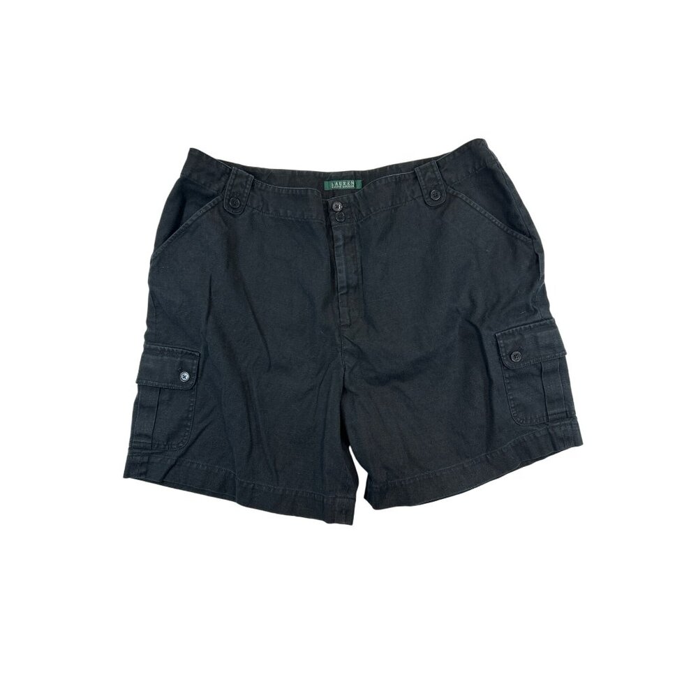 Lauren Ralph Lauren Shorts Womens Black 18W Plus Linen Blend Cargo